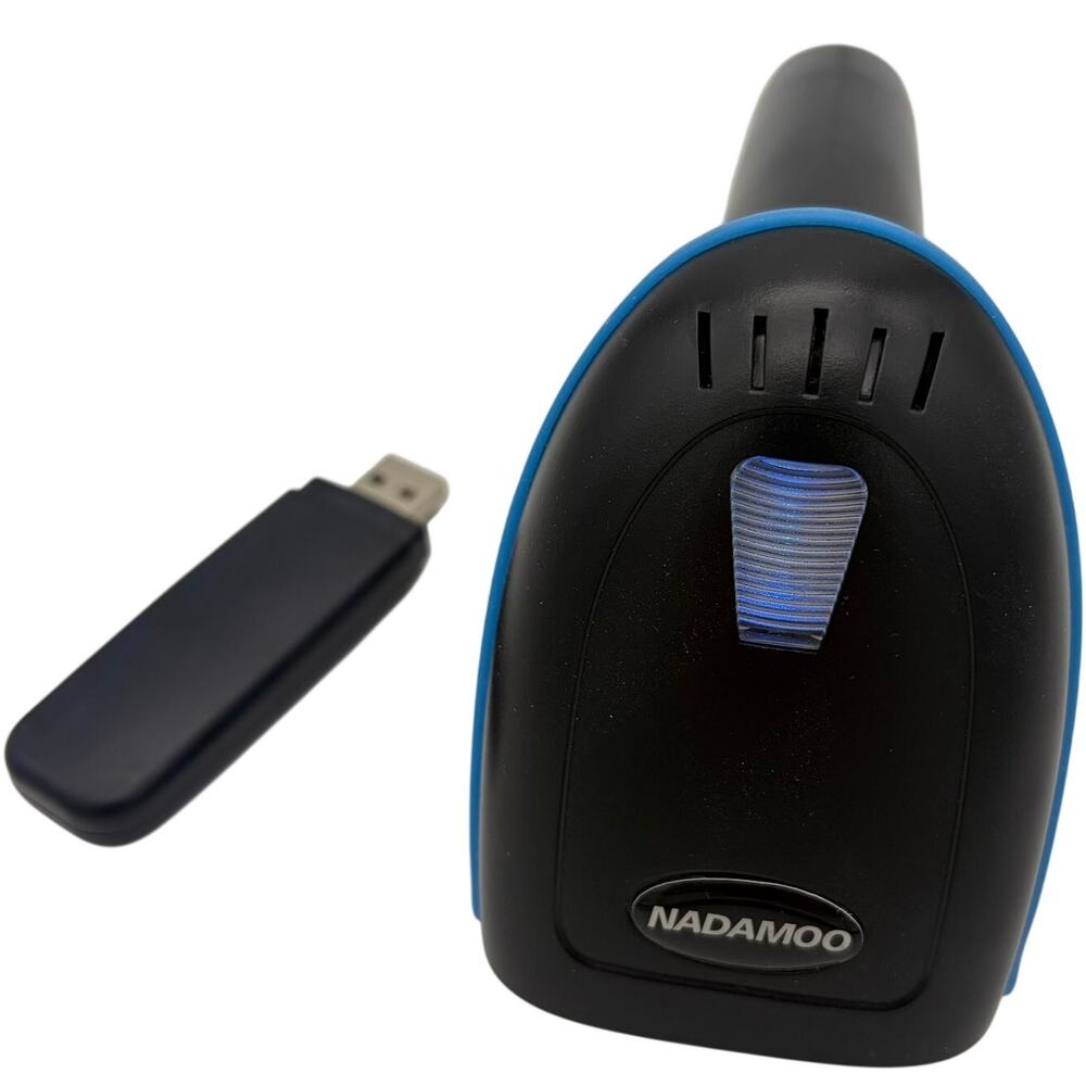 Nadamoo Wireless Barcode Scanner Bur3072 USB Receiver Handheld Black Blue - Picture 2 of 5